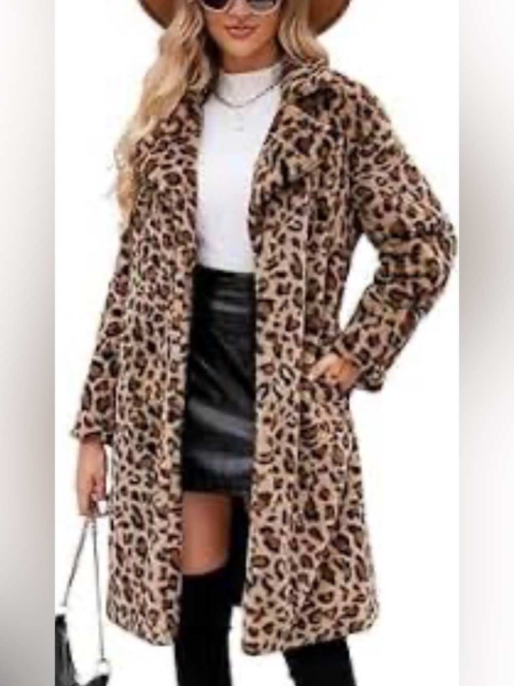 Leopard Print Faux Fur Long Trench Coat Jacket Animal Print - Picture 4 of 12